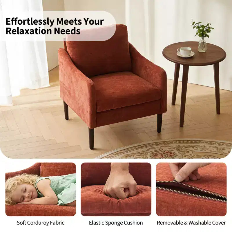 Fauteuil d'appoint rembourré avec accoudoirs incurvés et assise à ressorts ensachés