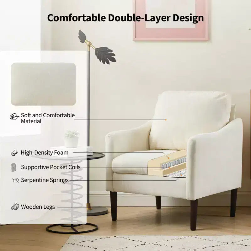 Fauteuil d'appoint rembourré avec accoudoirs incurvés et assise à ressorts ensachés