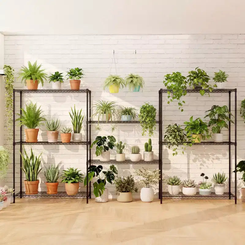Étagère de rangement métallique à 4 niveaux avec tablettes ajustables et grille métallique