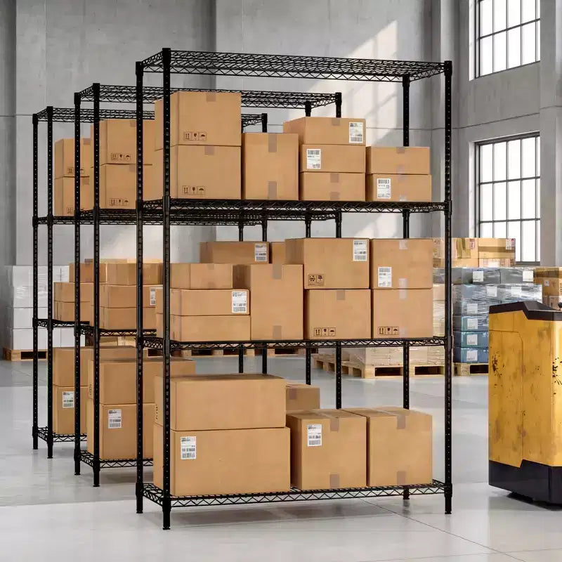 Étagère de rangement métallique à 4 niveaux avec tablettes ajustables et grille métallique
