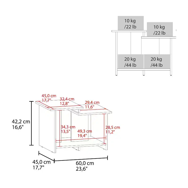 Table basse noire de 23,6" avec étagère ouverte