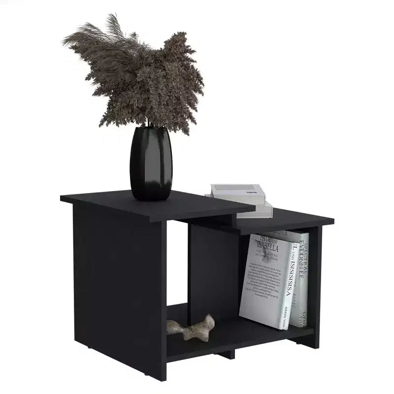 Table basse noire de 23,6" avec étagère ouverte