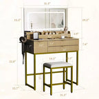 Coiffeuse éclairée avec miroir, tiroirs de rangement et tabouret