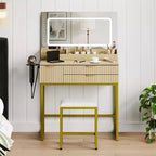 Coiffeuse éclairée avec miroir, tiroirs de rangement et tabouret