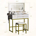 Coiffeuse éclairée avec miroir, tiroirs de rangement et tabouret