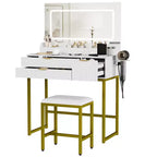 Coiffeuse éclairée avec miroir, tiroirs de rangement et tabouret