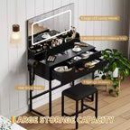 Coiffeuse éclairée avec miroir, tiroirs de rangement et tabouret
