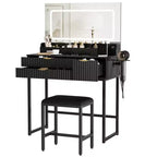Coiffeuse éclairée avec miroir, tiroirs de rangement et tabouret