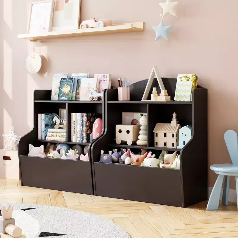 Étagère à Livres et Organisateur de Jouets 3 Niveaux pour Enfants avec Casiers de Rangement