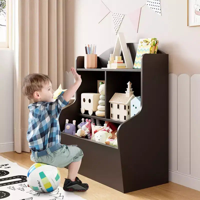 Étagère à Livres et Organisateur de Jouets 3 Niveaux pour Enfants avec Casiers de Rangement