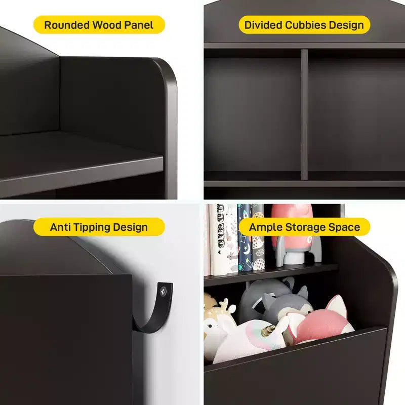 Étagère à Livres et Organisateur de Jouets 3 Niveaux pour Enfants avec Casiers de Rangement