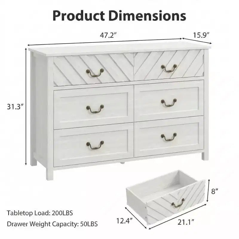 Meuble TV 6 tiroirs avec façade motif V et armoire de rangement