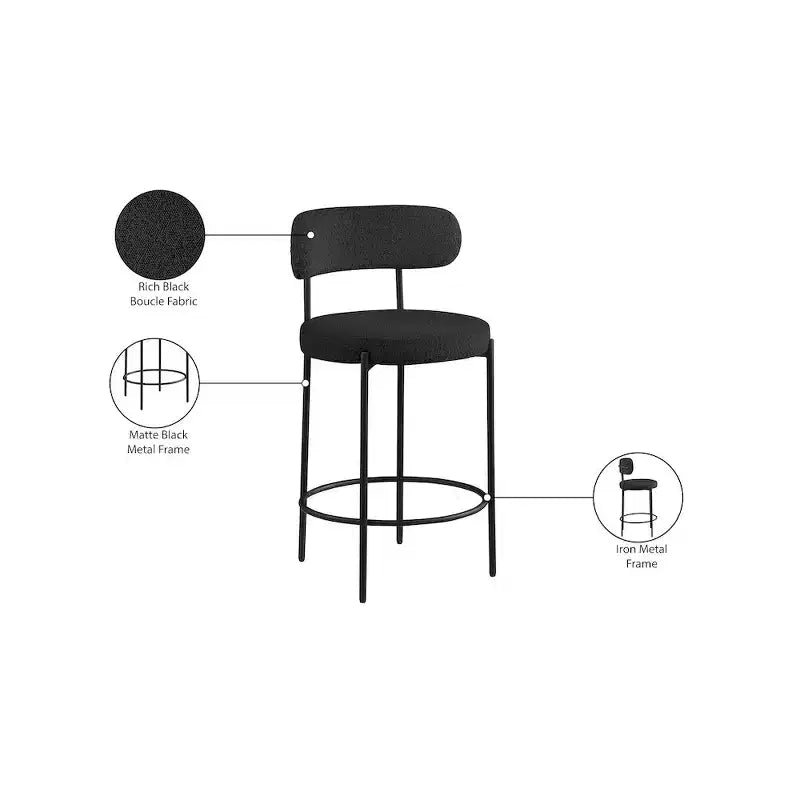 Tabouret de comptoir en tissu bouclé, lot de 2
