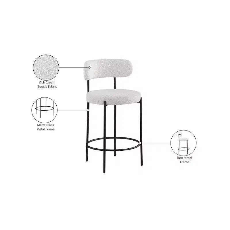 Tabouret de comptoir en tissu bouclé, lot de 2
