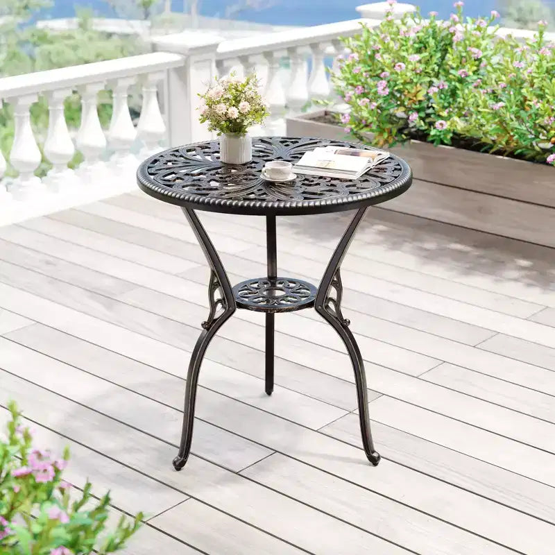 Table bistrot ronde d'extérieur avec trou pour parasol – Aluminium moulé, 58 cm