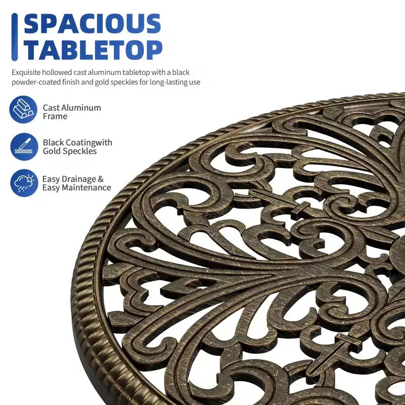 Table bistrot ronde d'extérieur avec trou pour parasol – Aluminium moulé, 58 cm