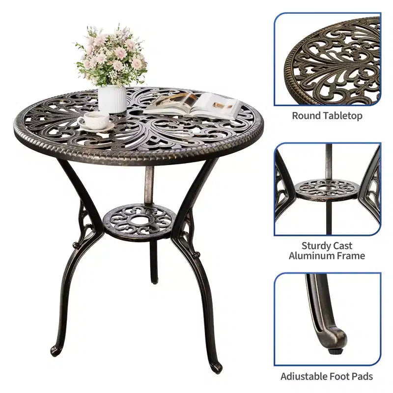 Table bistrot ronde d'extérieur avec trou pour parasol – Aluminium moulé, 58 cm