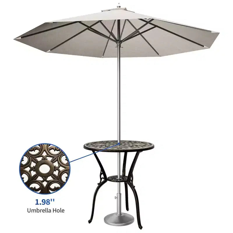Table bistrot ronde d'extérieur avec trou pour parasol – Aluminium moulé, 58 cm