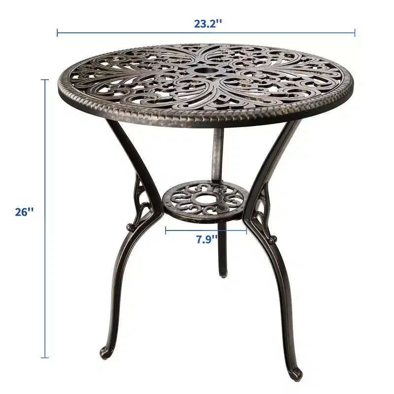 Table bistrot ronde d'extérieur avec trou pour parasol – Aluminium moulé, 58 cm