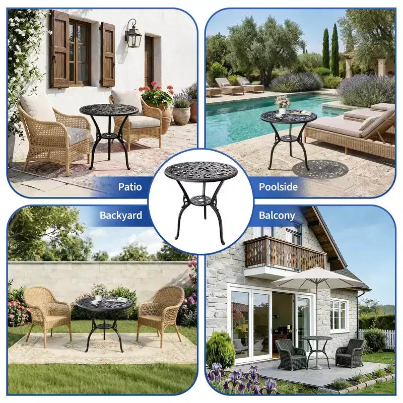 Table bistrot ronde d'extérieur avec trou pour parasol – Aluminium moulé, 58 cm