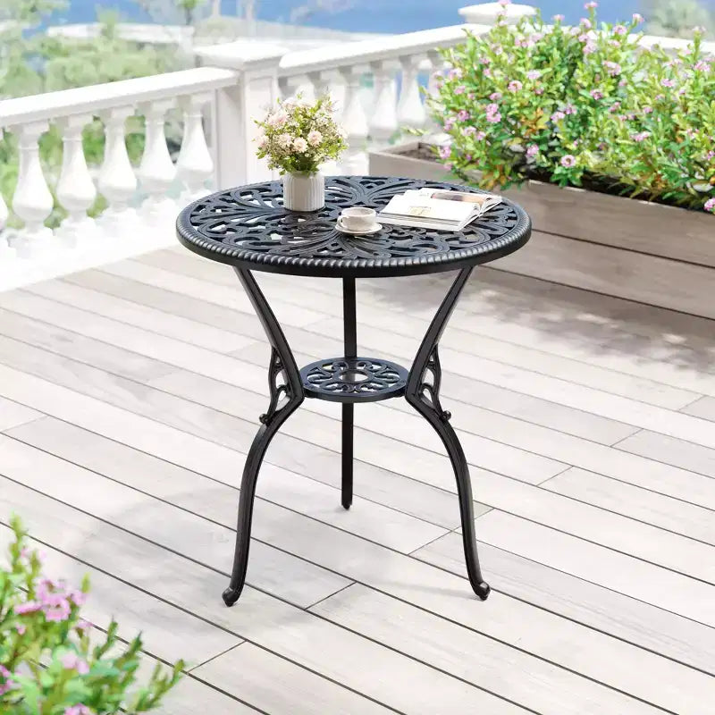 Table bistrot ronde d'extérieur avec trou pour parasol – Aluminium moulé, 58 cm