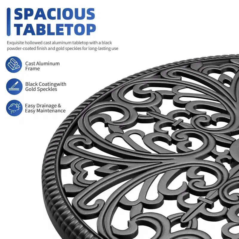 Table bistrot ronde d'extérieur avec trou pour parasol – Aluminium moulé, 58 cm