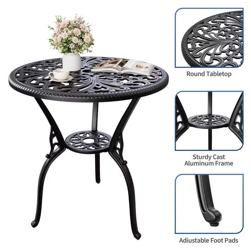 Table bistrot ronde d'extérieur avec trou pour parasol – Aluminium moulé, 58 cm
