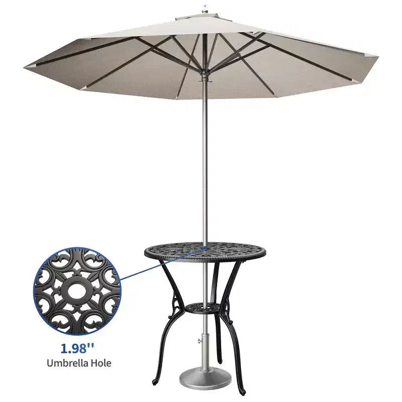 Table bistrot ronde d'extérieur avec trou pour parasol – Aluminium moulé, 58 cm