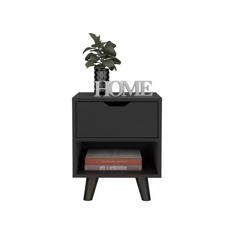 Table de chevet 1 tiroir en bois noir de 19 po