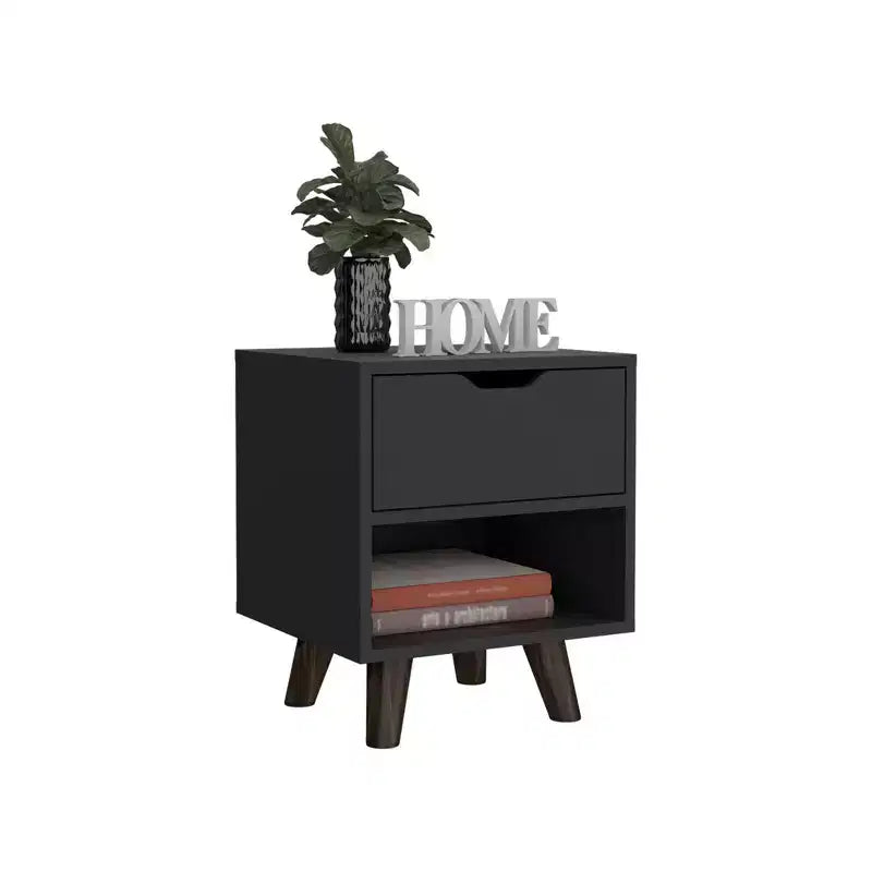 Table de chevet 1 tiroir en bois noir de 19 po
