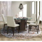 Table de salle à manger ronde avec plateau en verre et pied central