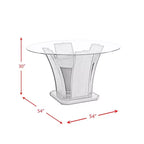 Table de salle à manger ronde avec plateau en verre et pied central