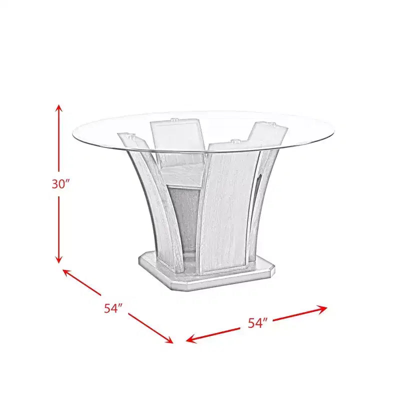 Table de salle à manger ronde avec plateau en verre et pied central