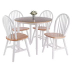Ensemble table de salle à manger ronde avec abattants 5 pièces et 4 chaises Windsor – Bois massif naturel/blanc