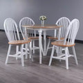 Ensemble table de salle à manger ronde avec abattants 5 pièces et 4 chaises Windsor – Bois massif naturel/blanc