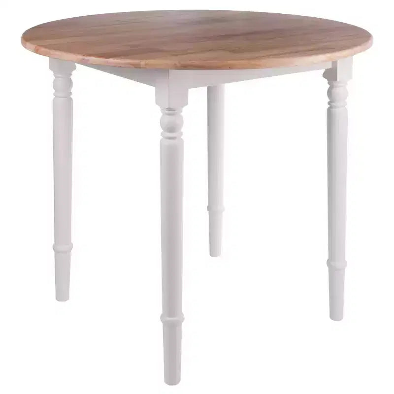 Ensemble table de salle à manger ronde avec abattants 5 pièces et 4 chaises Windsor – Bois massif naturel/blanc
