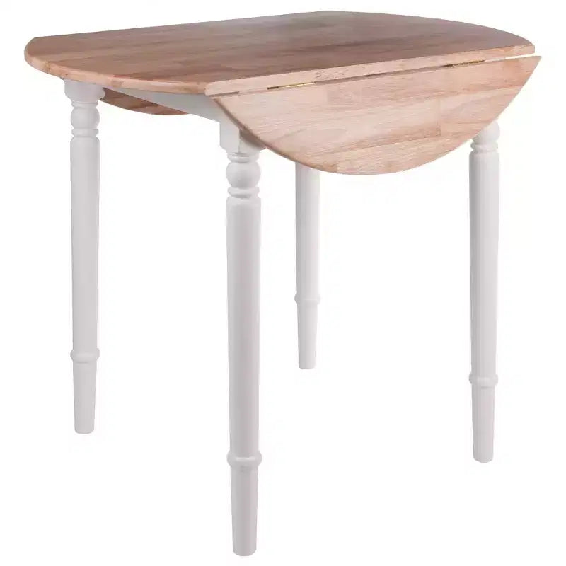 Ensemble table de salle à manger ronde avec abattants 5 pièces et 4 chaises Windsor – Bois massif naturel/blanc