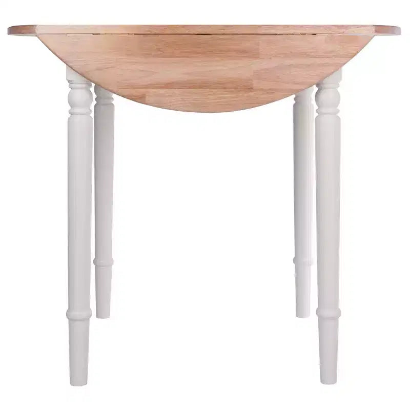Ensemble table de salle à manger ronde avec abattants 5 pièces et 4 chaises Windsor – Bois massif naturel/blanc