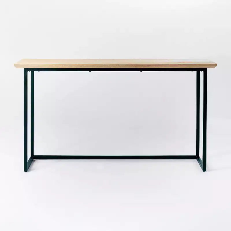 Console rectangulaire de 152 cm avec cadre en métal et plateau aspect bois, marron/noir