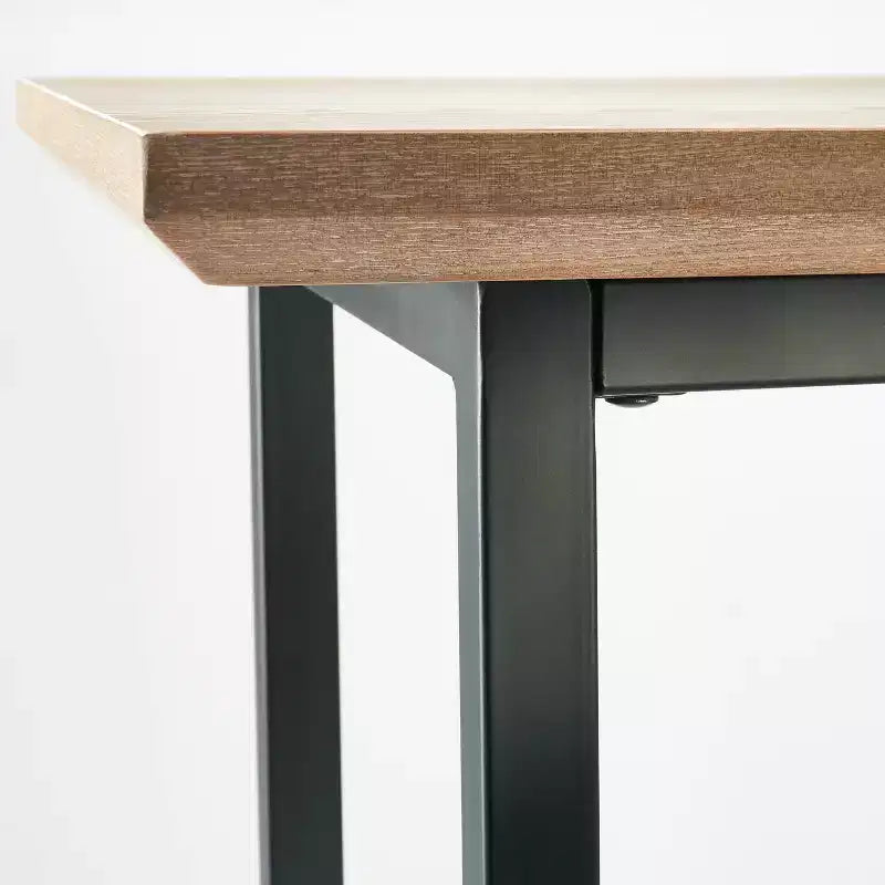 Console rectangulaire de 152 cm avec cadre en métal et plateau aspect bois, marron/noir
