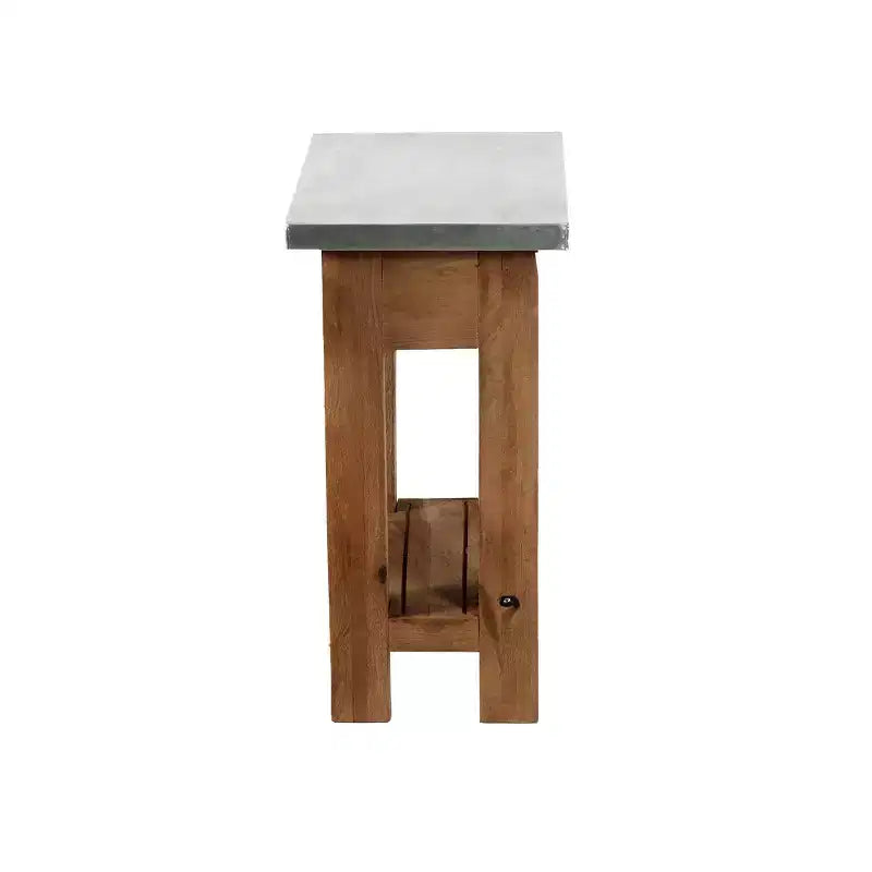 Table d'appoint industrielle avec étagère – Cadre en bois massif et plateau en acier zingué