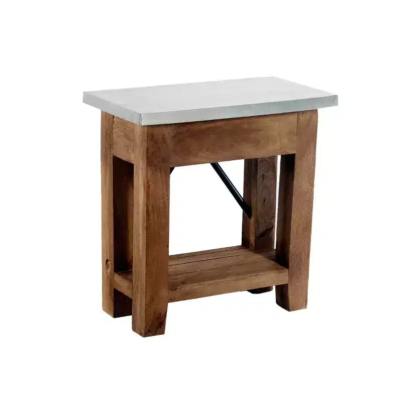 Table d'appoint industrielle avec étagère – Cadre en bois massif et plateau en acier zingué