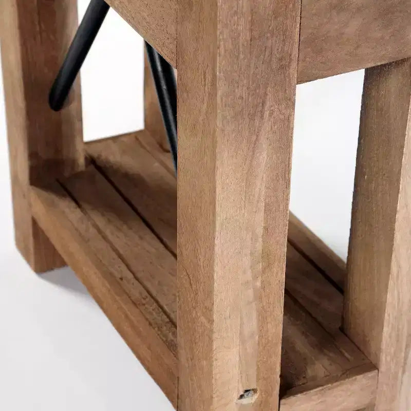 Table d'appoint industrielle avec étagère – Cadre en bois massif et plateau en acier zingué