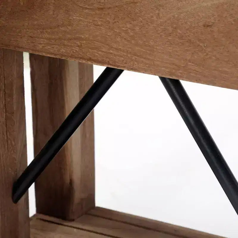 Table d'appoint industrielle avec étagère – Cadre en bois massif et plateau en acier zingué