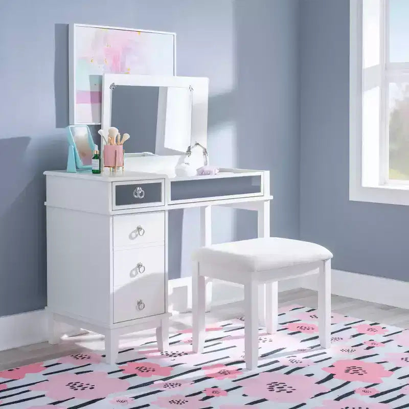 Coiffeuse avec miroir et banc