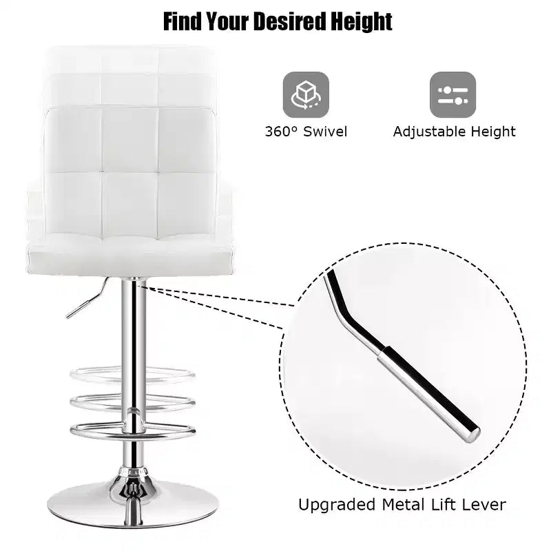 Lot de 2 tabourets de bar pivotants réglables avec siège en cuir PU, Blanc