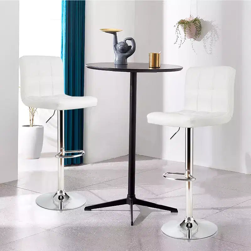 Lot de 2 tabourets de bar pivotants réglables avec siège en cuir PU, Blanc