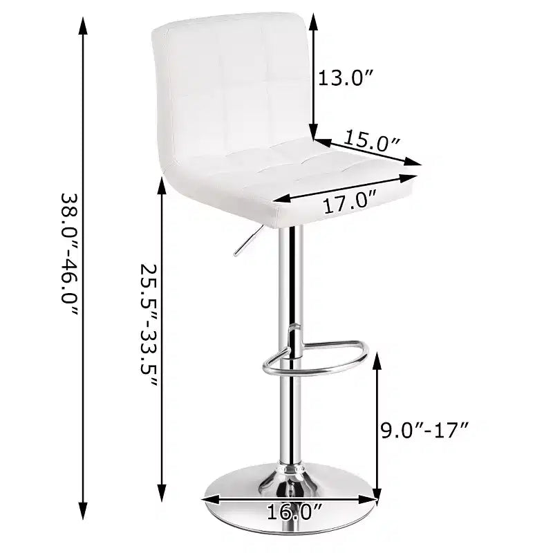 Lot de 2 tabourets de bar pivotants réglables avec siège en cuir PU, Blanc
