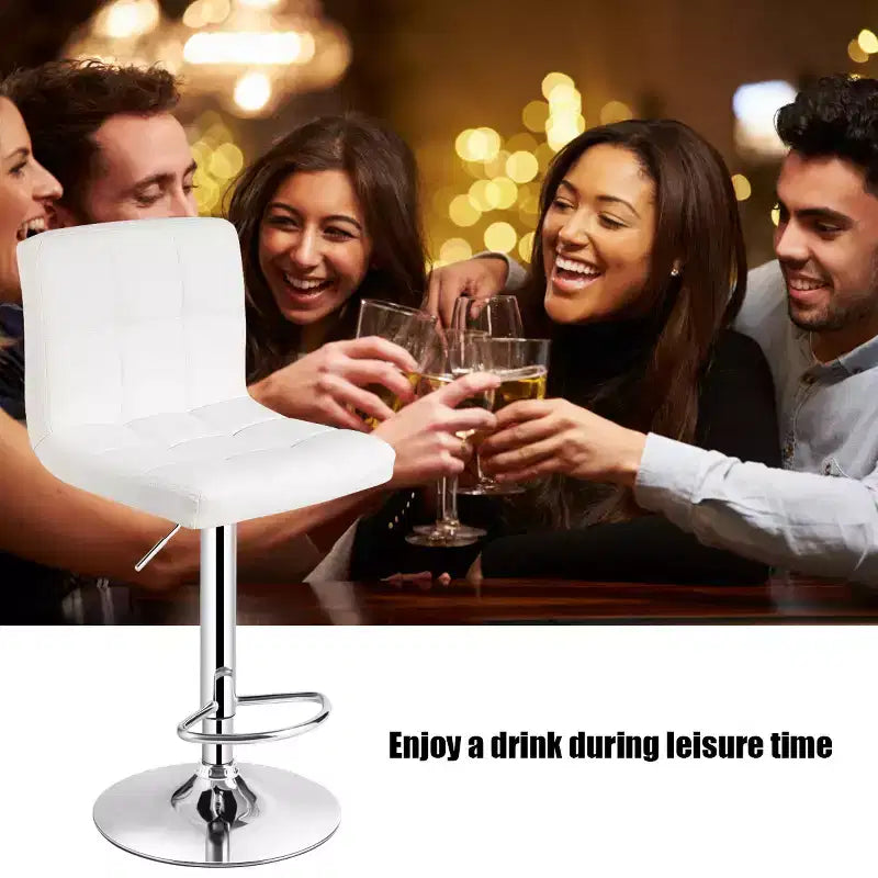 Lot de 2 tabourets de bar pivotants réglables avec siège en cuir PU, Blanc