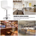 Lot de 2 tabourets de bar pivotants réglables avec siège en cuir PU, Blanc